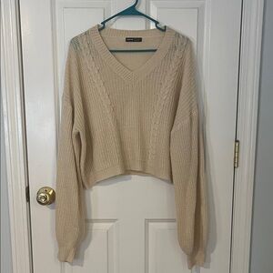 SHEIN Ballon Sleeve V-Neck Sweater